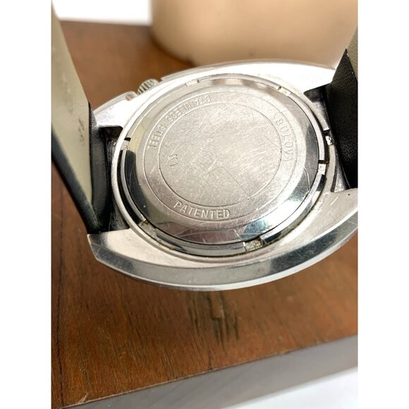 Bulova Accutron Men's Watch Vintage 1971 Quartz Silver Dial Black Leather Band - Picture 6 of 13